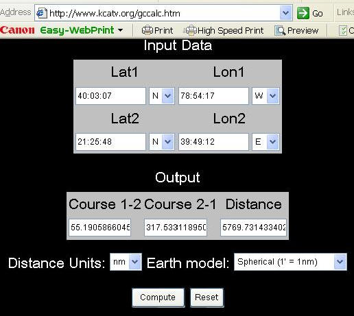 Great Circle Calculation